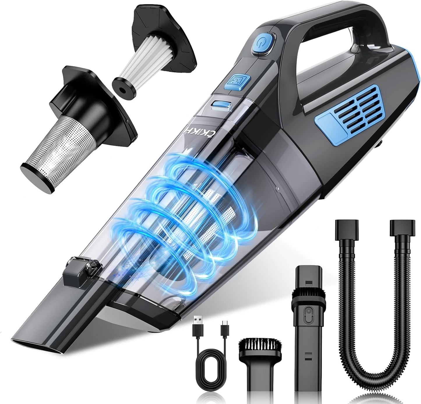 Handheld Vacuum Cordless, 15000PA Strong Suction Hand Held Car Vacuum Cleaner Portable with Multi-Nozzles & Washable Filter, Lightweight Dust Busters Rechargeable for Home, Car, Office, Pets