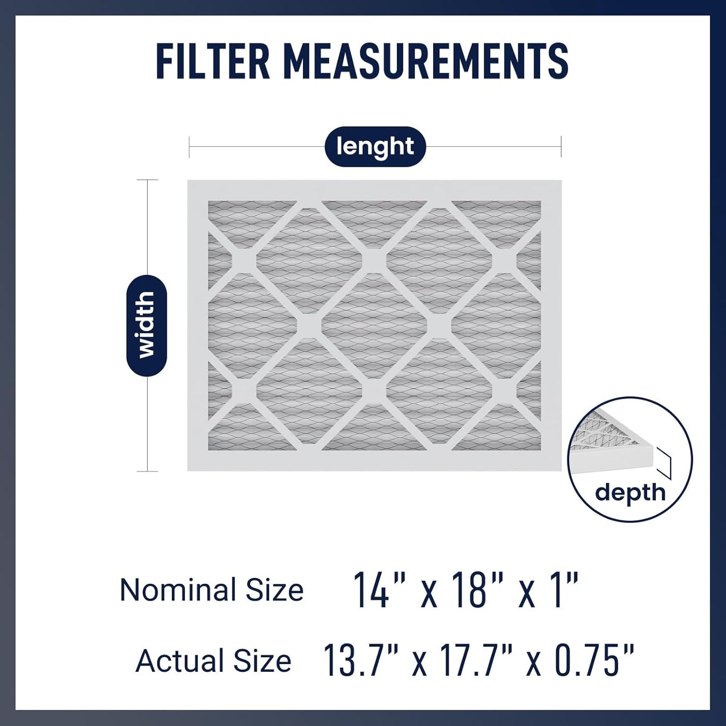 14x18x1 MERV 13 Air Filters, 6-Pack, Actual Size: 13.7" x 17.7" x 0.75", Pleated Design with Enhanced Filter Media for Superior Filtration,Perfect for HVAC, AC & Furnace Systems