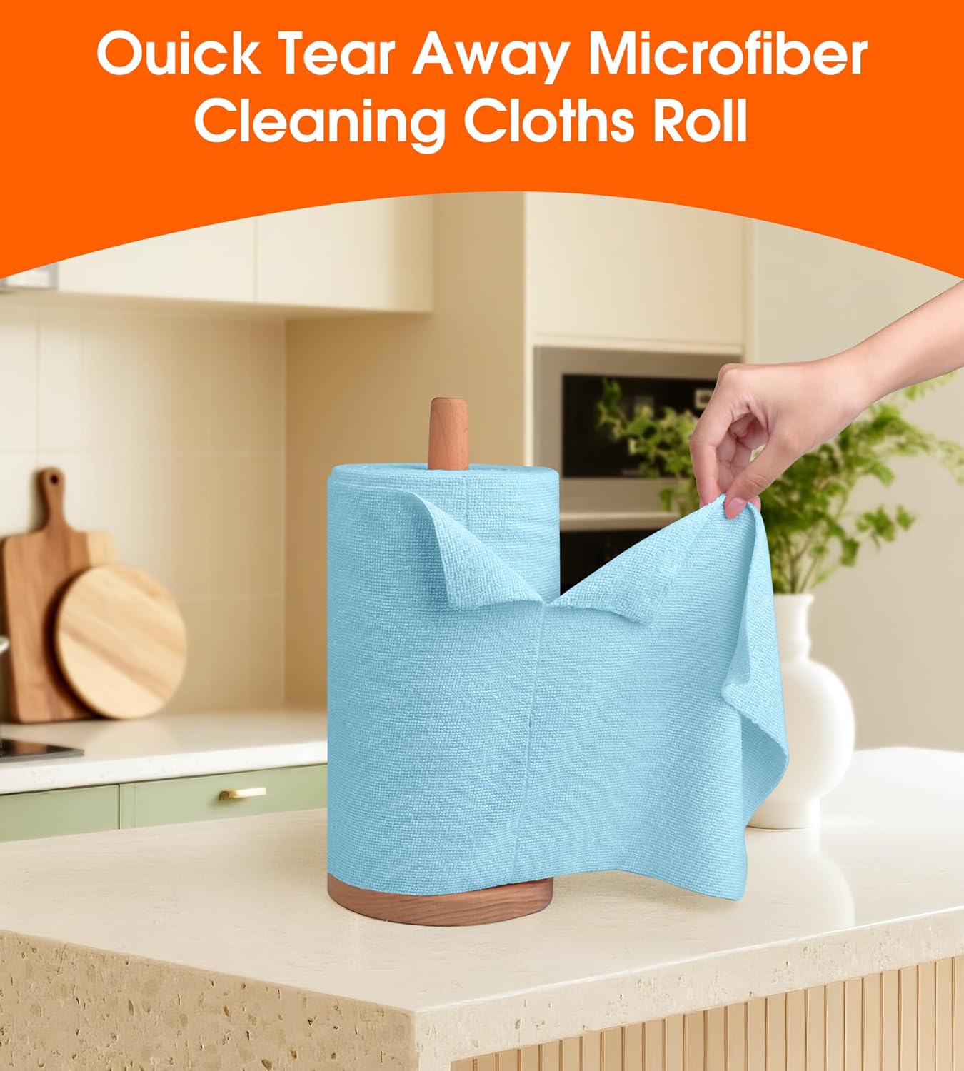 Roll of Microfiber Cleaning Cloth –100 Pack, Tear Away Microfiber Towels, Reusable, Washable, Scratch-Free, Cleaning Supplies,Kitchen Towels for Car, Home, Kitchen, Glass, Dishes(Blue)