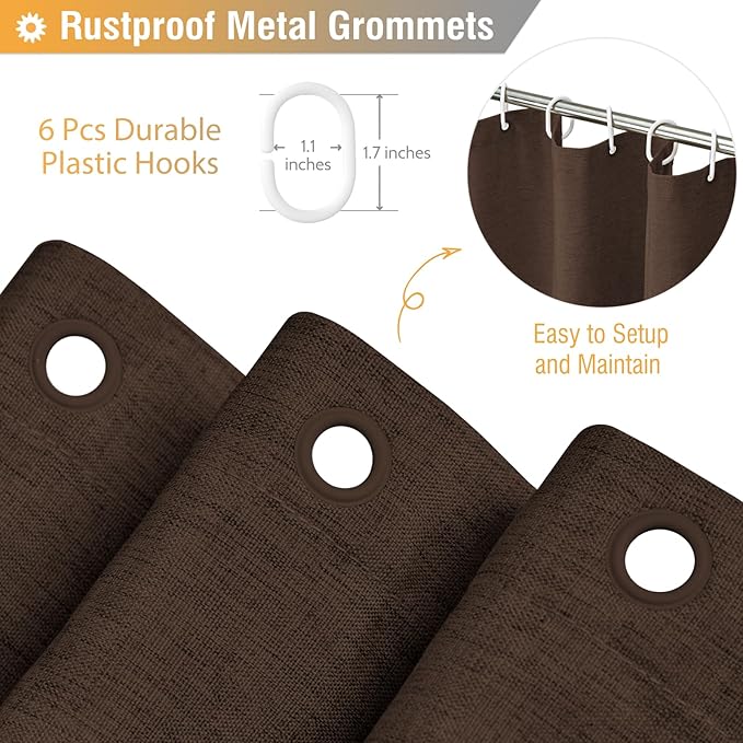 BTTN Fabric Shower Curtain, Linen Textured Heavy Duty Polyester Cloth Shower Curtain Set with Plastic Hooks, Brown, 36" W x 72" L (Pack of 1)
