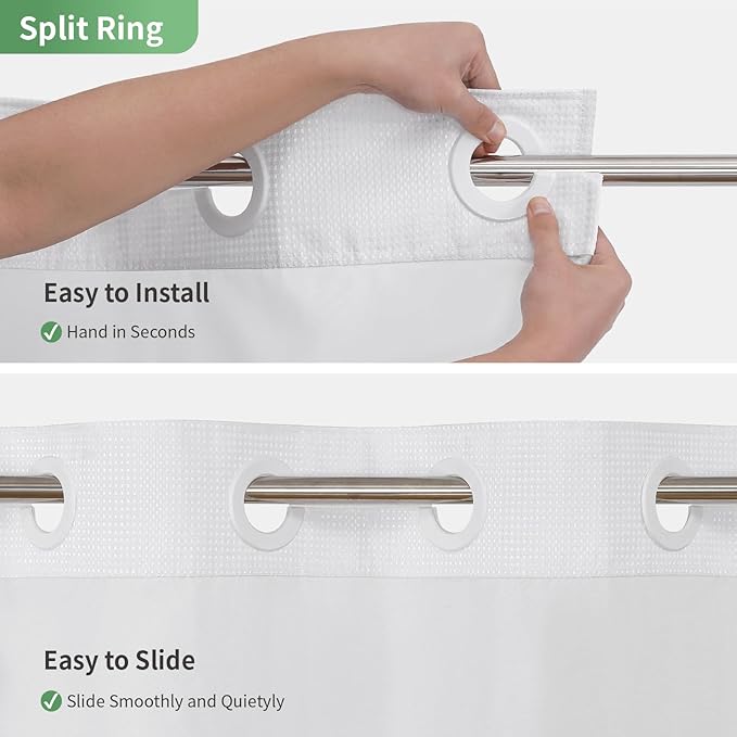 White No Hook Shower Curtain with Snap-in Fabric Liner Set,Waffle Weave Shower Curtains for Bathroom,Hotel Luxury Decor Bathroom Curtain Set,Waterproof & Washable,71Wx77H