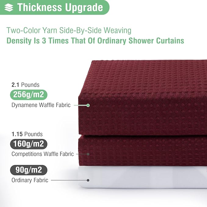 Dynamene Stall Fabric Shower Curtain - 54x78 inch Long Waffle Weave Weighted Thick Cloth Shower Curtains for Bathroom, Heavy Duty Hotel Spa Luxury Bath Curtain Set with 10 Plastic Hooks, Burgundy