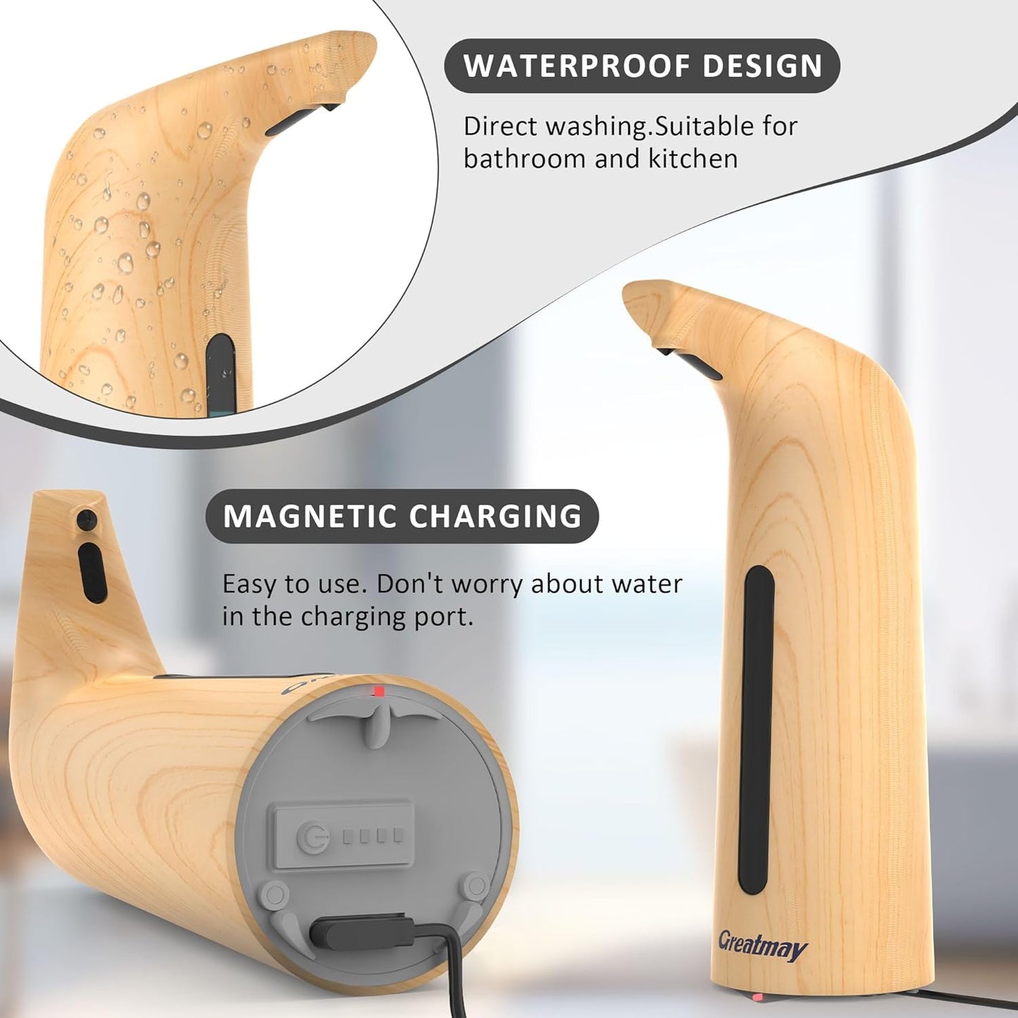 Convenient Automatic Soap Dispenser,4 Adjustable Levels Touchless Hand Sanitizer Pump with Infrared Sensor, 400 ml Countertop Electric Soap Dispenser for Bathroom,Kitchen