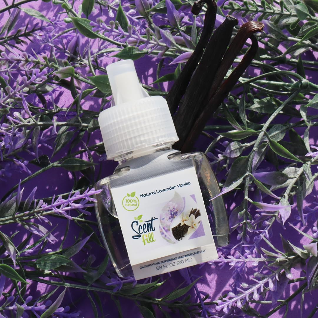 Scent Fill 100% Natural Lavender Vanilla Plug in Air Freshener, Scented Oil Refills, 2 Refills + Diffuser
