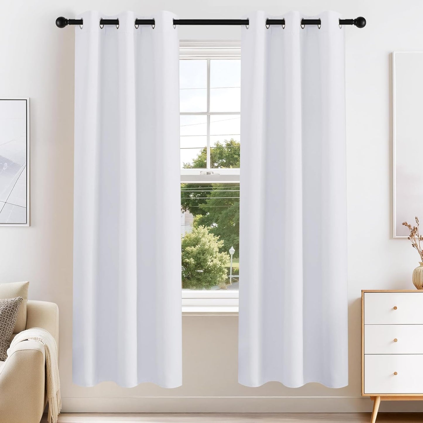 PONY DANCE White Window Curtains - Thermal Insulated Light Block Home Decor Room Darkening Curtain Panels Noise Reducing for Bedroom, 42 by 72 Inches, Pure White, Set of 2