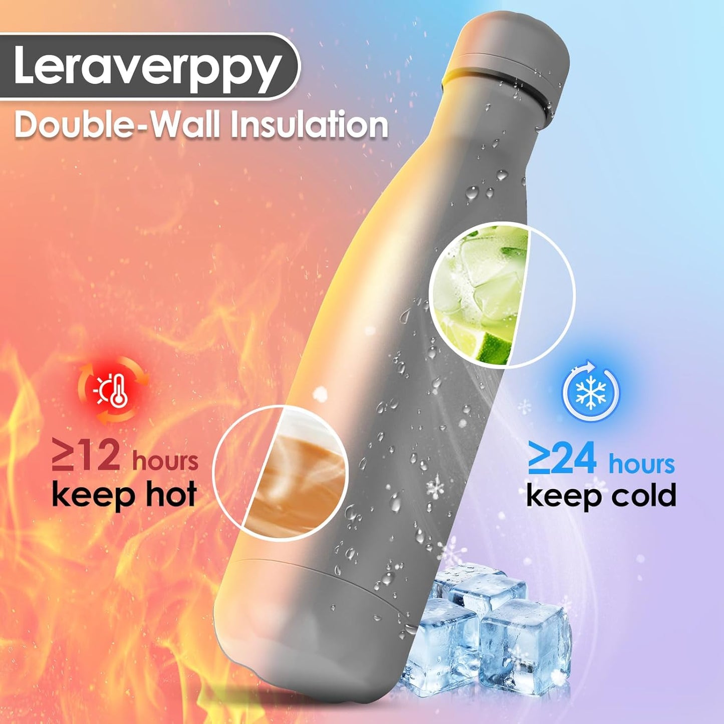 17oz Cola-Bottle Shaped Stainless Steel Leak-proof Water Bottle,Double Wall Vacuum Insulated Metal,Travel Mug For Sports Indoors & Outdoors,BPA-Free School Kids Flasks,Gray(1Pack)