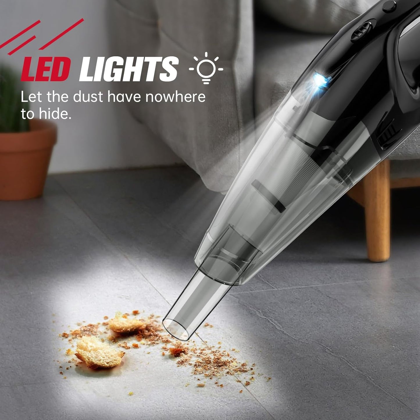 Handheld Vacuum Cordless Rechargeable, 1.65LBs Hand Held Vacuum Cordless, Car Vacuum Portable with LED, USB Charge, for Car/Home/Pet