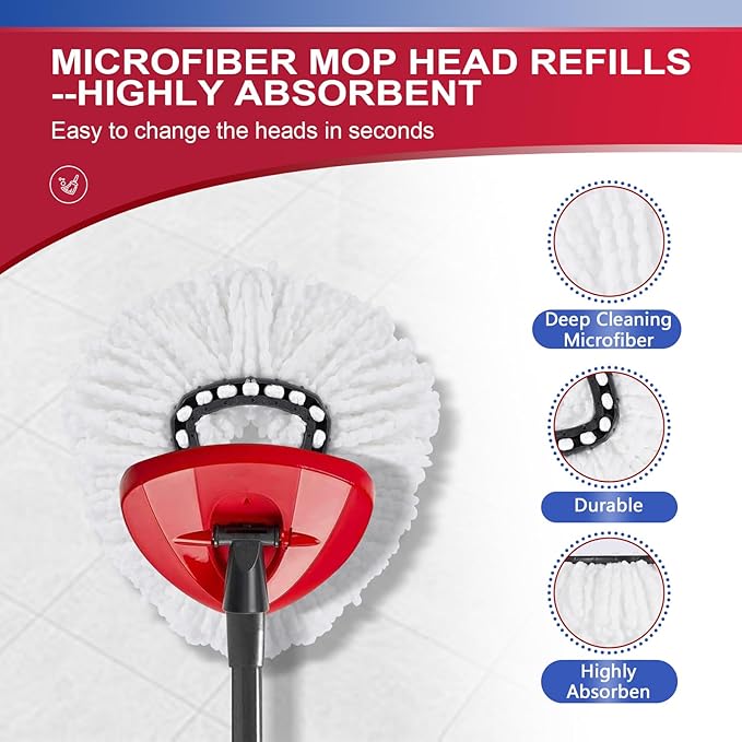 7 Pack Reusable Microfiber Mops Pads Compatible with O-Cedar EasyWring Triangle Mop,3 Elastic Mops Head 2 White Mop Replacement,One Scrub Brush & One Base for Deep Clean,Machine Washable Mopp Refills
