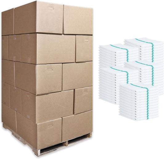 Arkwright Qwick Wick Bar Mop Towels Bulk - (Pallet of 4200) 100% Cotton Quick Dry, Super Absorbent Multipurpose Cleaning Rags for Restaurants, Kitchen, Bathroom, Hotel, 16 x 19 in, Green Stripe