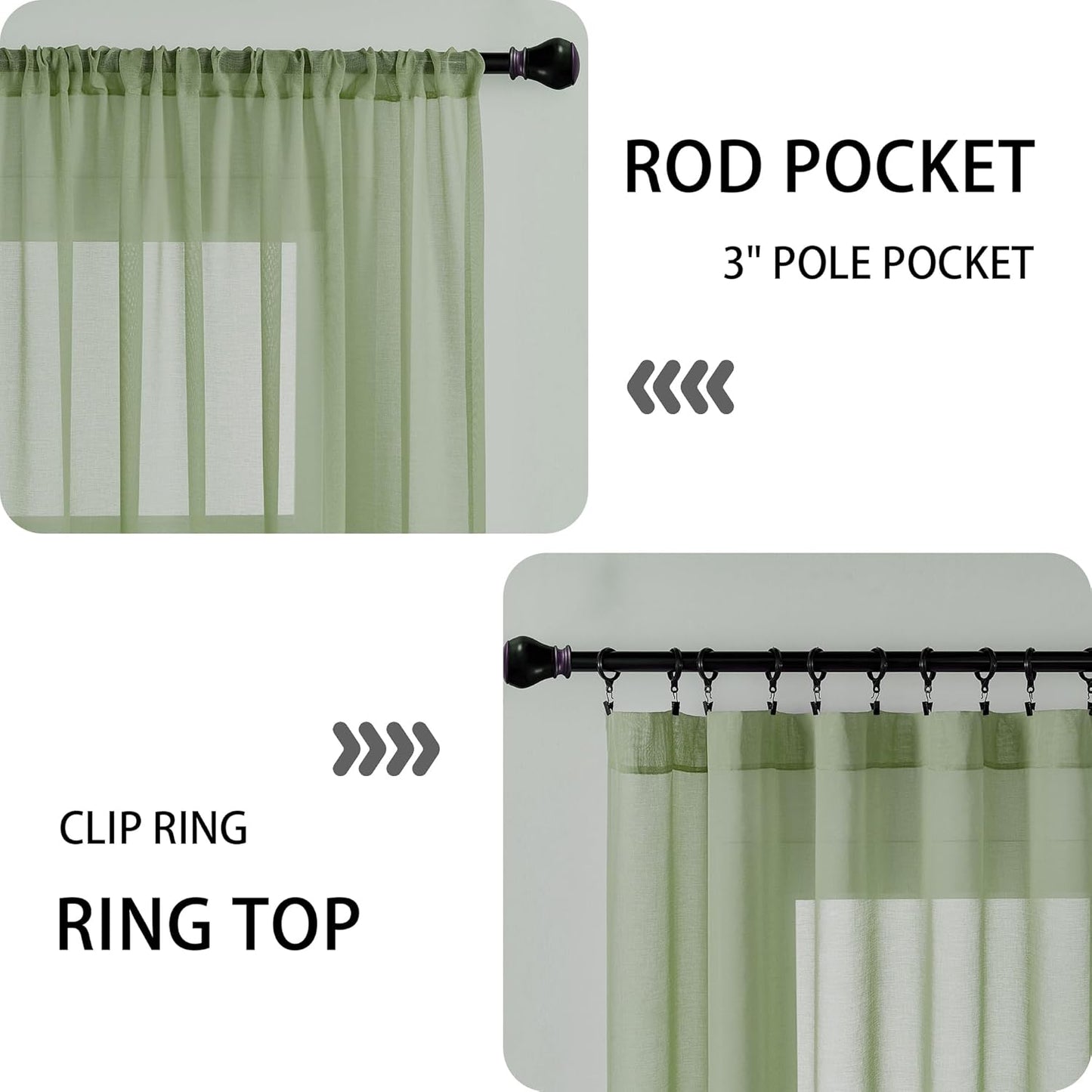Tollpiz Sheer Door Curtain Closet Linen Textured Curtain Sheers Doorway Light Filtering Voile French Door Rod Pocket Curtains Patio Door, 25 x 80 inches Long, Sage Green, Set of 1 Panel
