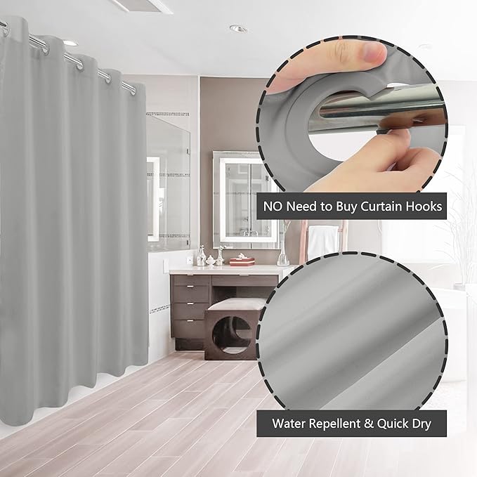 River Dream No Hook Grey Shower Curtain or Liner 78" Length - Soft Microfiber 78" Long Fabric Shower Curtain Liner Set, Machine Washable & Water Repellent, Gray, 71x80