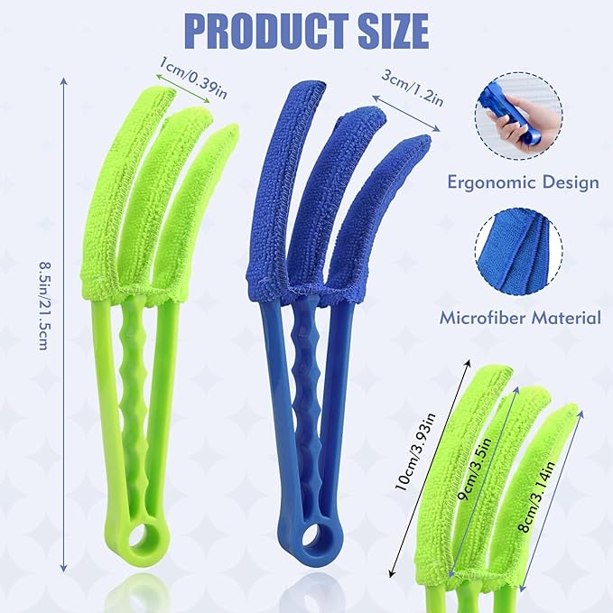 2 Pcs Blind Cleaner Duster Tool, Window Blind Duster Brush with 6 Microfiber Sleeves, Blinds Cleaner Tool for Window Blinds, Car Air Condition, Exhaust Vent