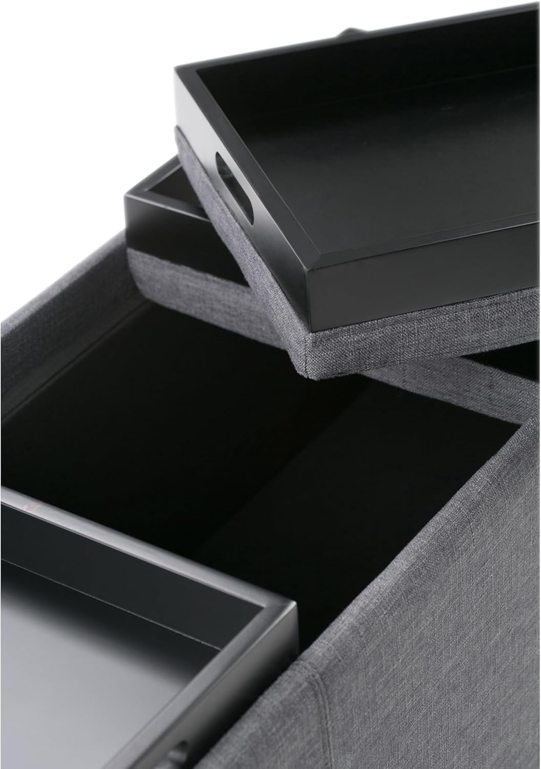 SIMPLIHOME Avalon 42 Inch Wide Contemporary Rectangle Storage Ottoman in Slate Grey Linen Look Fabric, Assembled, For the Living Room, Entryway and Family Room