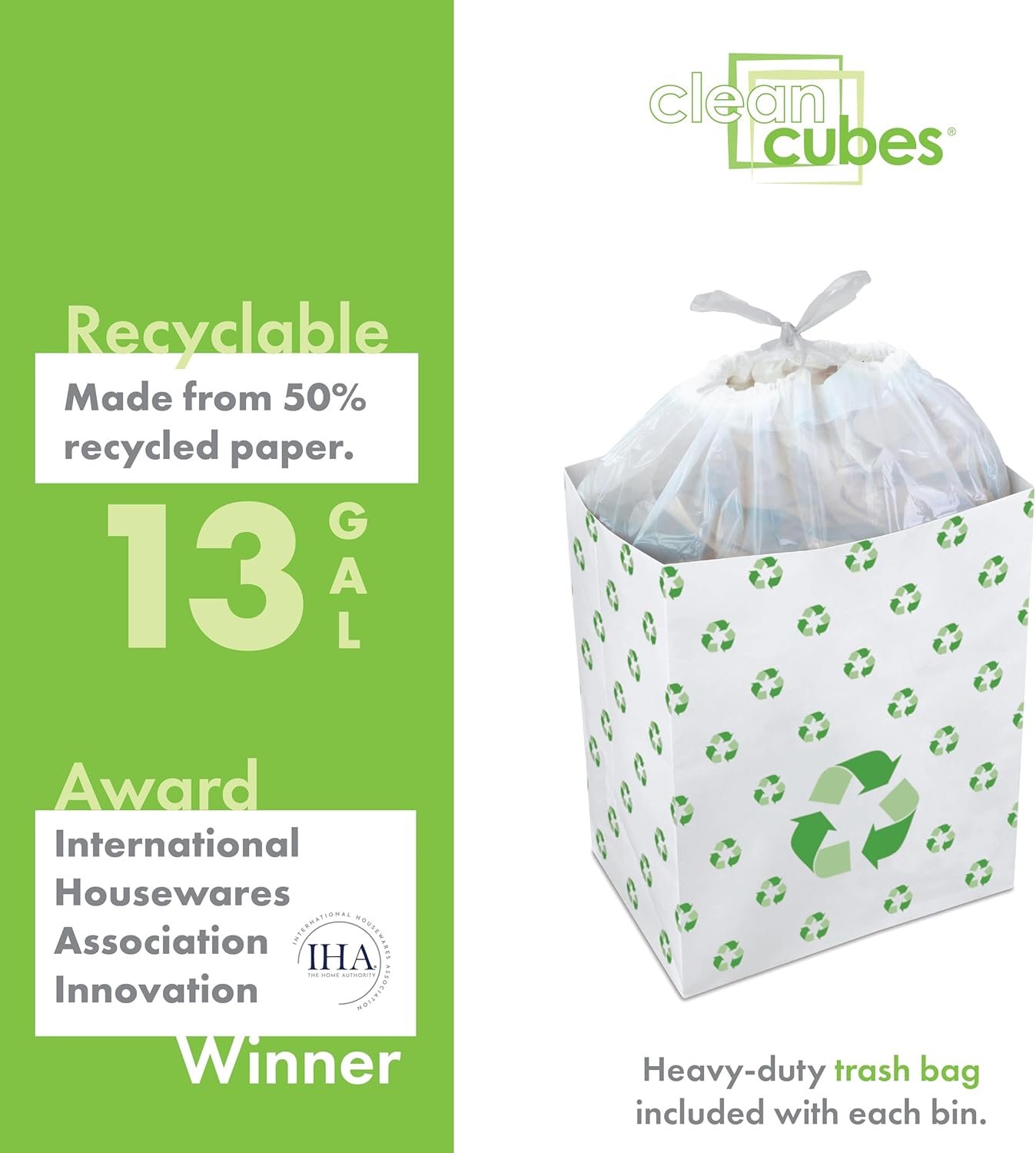 13 Gallon Disposable Pop-Up Trash Cans (6-Pack) with Fitted Bags – Foldable Garbage & Recycling Bins for Parties, Events & Kitchen (Recycle, 17" H x 13.5" W x 10" D)