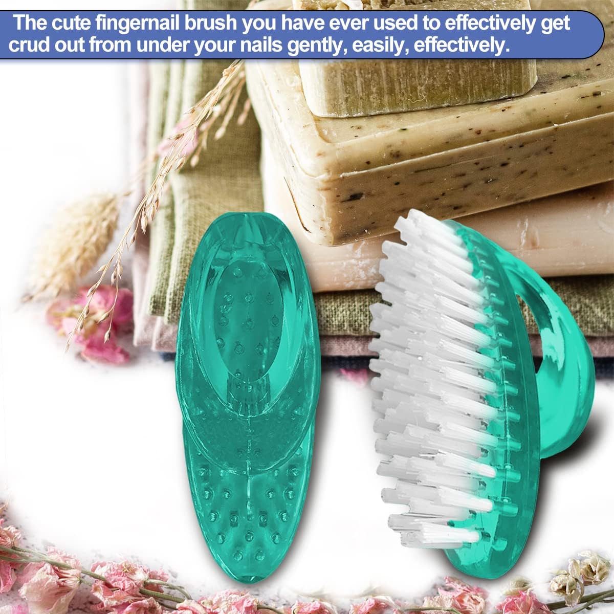 Handle Grip Nail Brush for Cleaning Fingernails Hands & Under Nails, Stiff Bristle Mechanic Scrub Brush Cleaner for Men Women, Pedicure Scrubbing Tool Kit - 4 Green