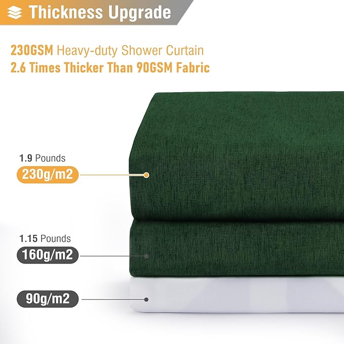 BTTN Long Fabric Shower Curtain, 78 Inch Linen Textured Heavy Duty Polyester Cloth Shower Curtain Set with 12 Plastic Hook, Hotel Luxury Waterproof Shower Curtain for Bathroom - 72x78, Emerald Green
