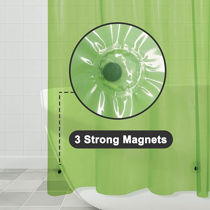 Barossa Design Clear Green Shower Curtain Liner - Premium PEVA Shower Liner with 3 Magnets and Metal Grommets, Waterproof Lightweight Standard Size Bath Curtains for Bathroom - Translucent Green