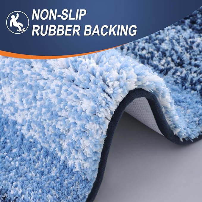 OLANLY Luxury Toilet Rugs U-Shaped 24x20, Extra Soft and Absorbent Microfiber Bathroom Rugs, Non-Slip Plush Shaggy Bath Mat, Machine Wash Dry, Contour Bathroom Mats for Toilet Base, Navy