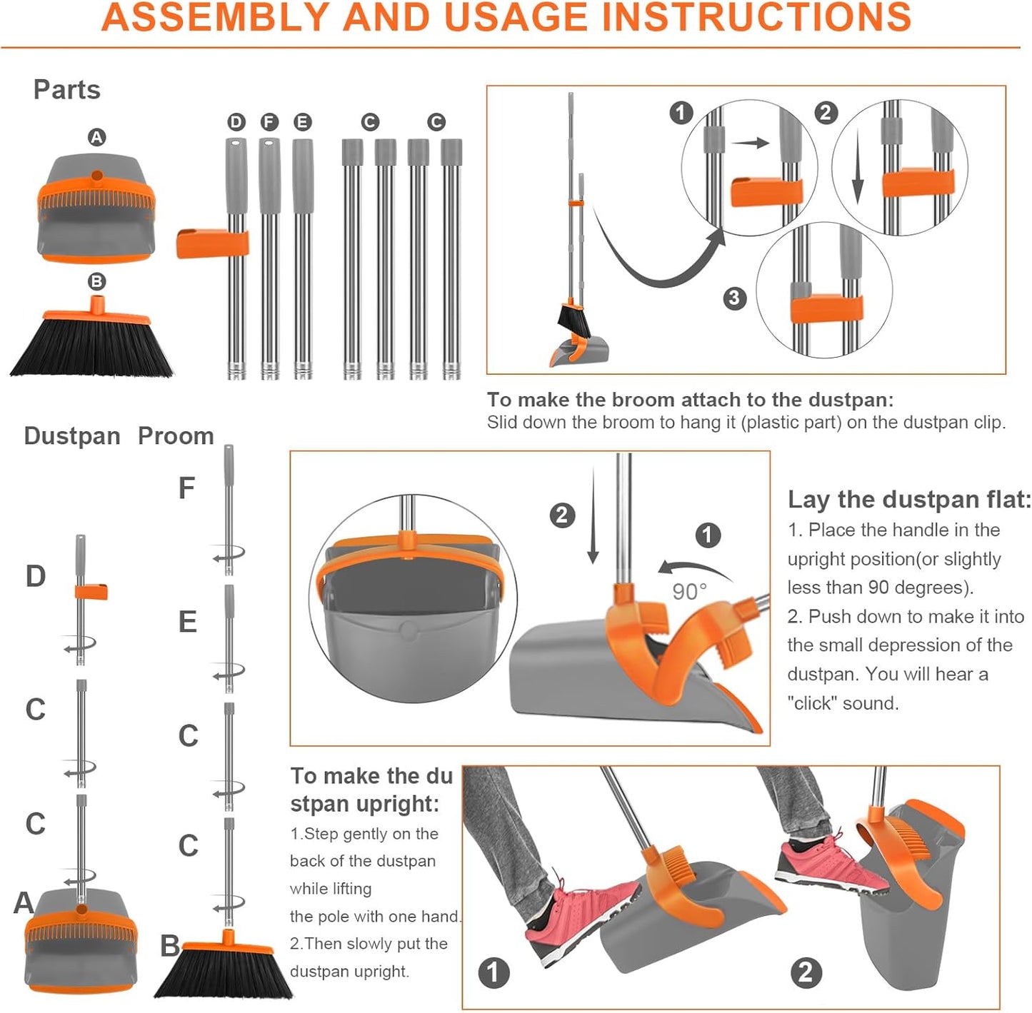 Broom and Dustpan Set, Large Broom with Dustpan Combo Set, 55" Long Handle Heavy Duty Industrial Dust pan Set for Classroom Lobby Home