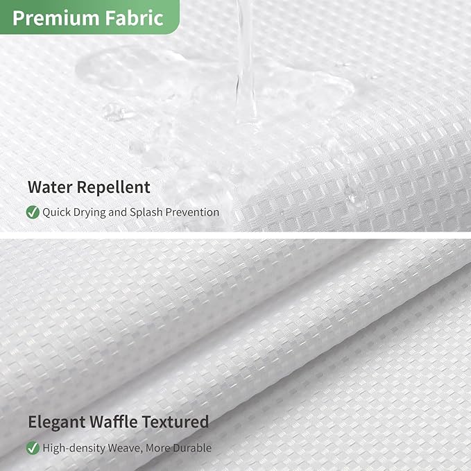 Stall No Hook Shower Curtain with Snap-in Fabric Liner Set,Waffle Weave Shower Curtains for Bathroom,Hotel Luxury Decor Bathroom Curtain Set,Waterproof & Washable,White,36Wx74H