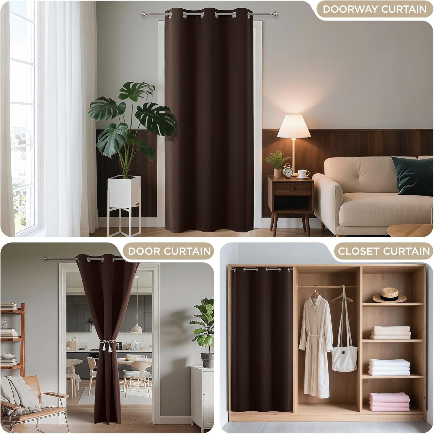 Joydeco Blackout Door Curtain for Doorway Privacy 78 Inches Long, Grommet Closet Curtain for Open Closet, Room Divider for Bedroom Living Room (Chocolate, 40Wx78L, 1 Panel)