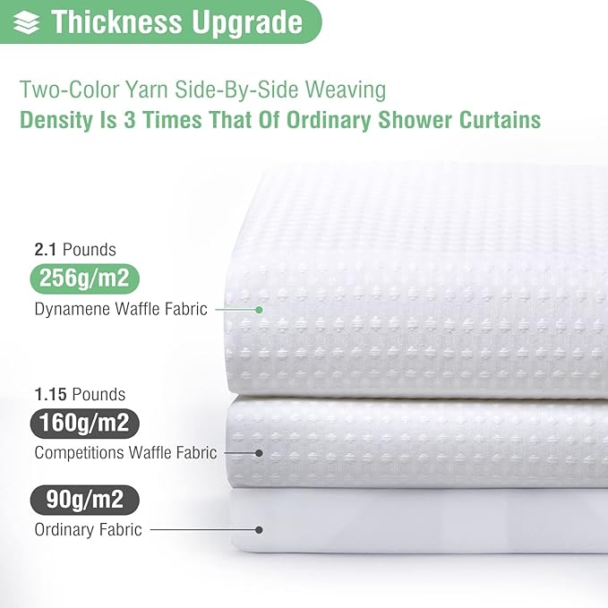 Dynamene Extra Wide Shower Curtain-108 Inch Wide Waffle Weave Weighted Thick Cloth Bathroom Shower Curtain, Neutral Heavy Duty Hotel Bath Curtain Set with 18 Plastic Hooks,108x72, White
