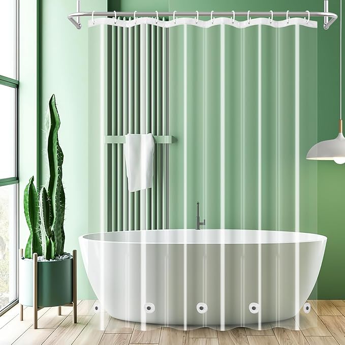 UFRIDAY 72 x 86 inches Extra Long Shower Curtain Liner,Simple Plastic Clear Bathroom Curtain Waterproof Shower Curtain with 5 Magnets Bottom,Heavy Duty Home Hotel Restaurant Liner