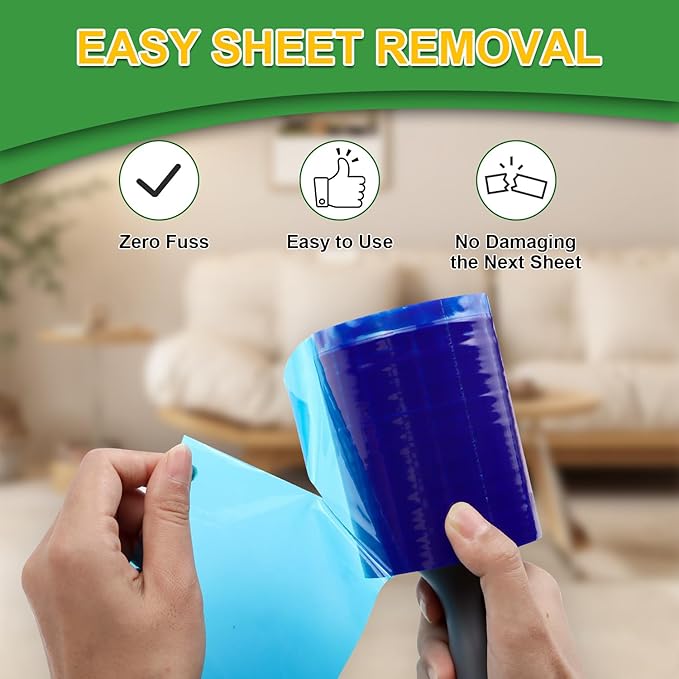 Lint Rollers Pet Hair Value Pack of 500 Sheets, Extra Sticky Lint Remover for Dog & Cat Fur, Clothes, Furniture, Couches Reusable Rollers for Fuzz, Fluff & Hair (Blue, 2 Count / 500 Sheets)