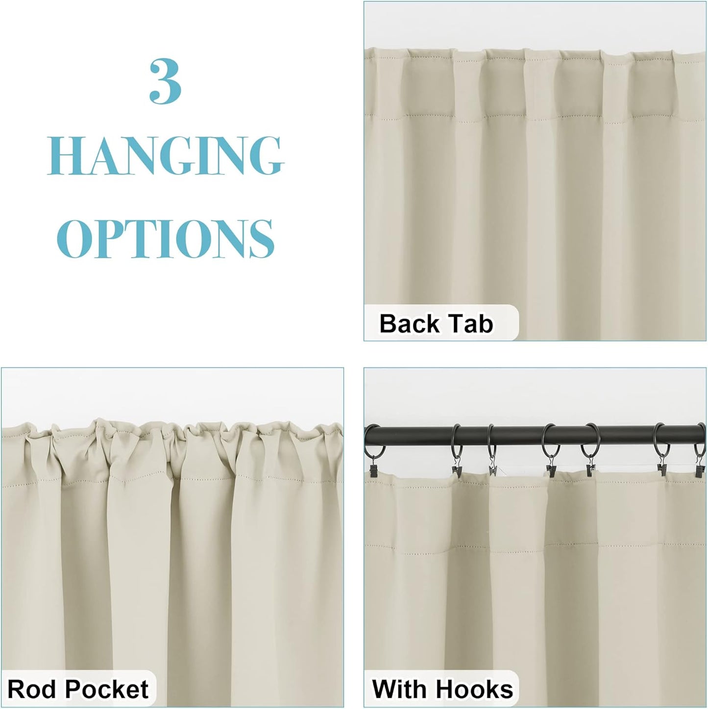 RYB HOME Bathroom Curtains Blackout - Thermal Insulating Privacy Small Window Curtains Short for Bedroom Basement Kitchen Kids Nursery Cabinet, Wide 42 x Long 30 inches, 2 Panels, Beige