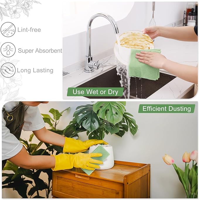Homaxy Tear Away Dish Cloths Rolls, 40 Sheets-11.8" X 11.8", Reusable Washable Dish Towels for Kitchen, Ultra Absorbent and Quick Drying Microfiber Cleaning Rags, Green