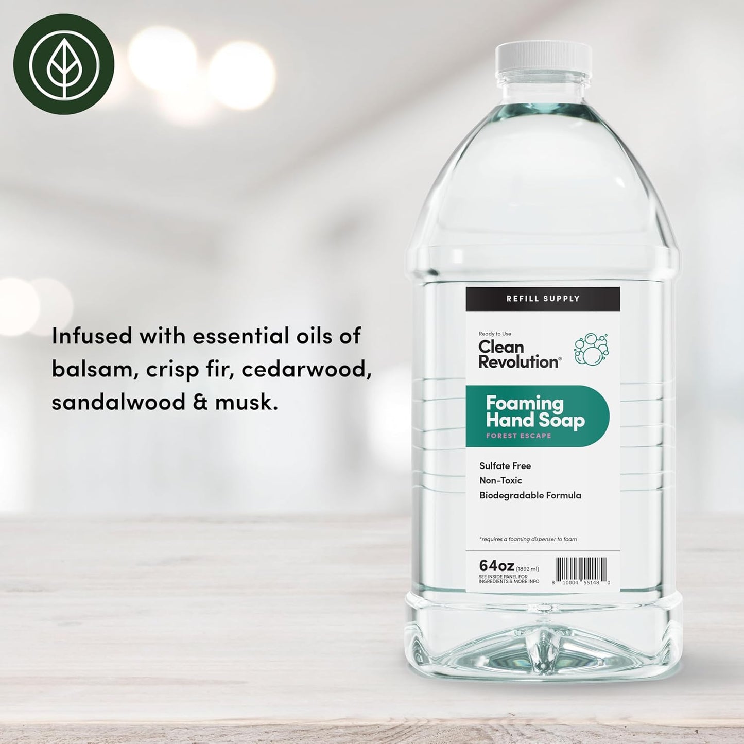 Clean Revolution Foaming Hand Soap Refill Supply Container, Ready to Use Formula, Forest Escape Fragrance, 64 Fl Oz (Pack of 1)