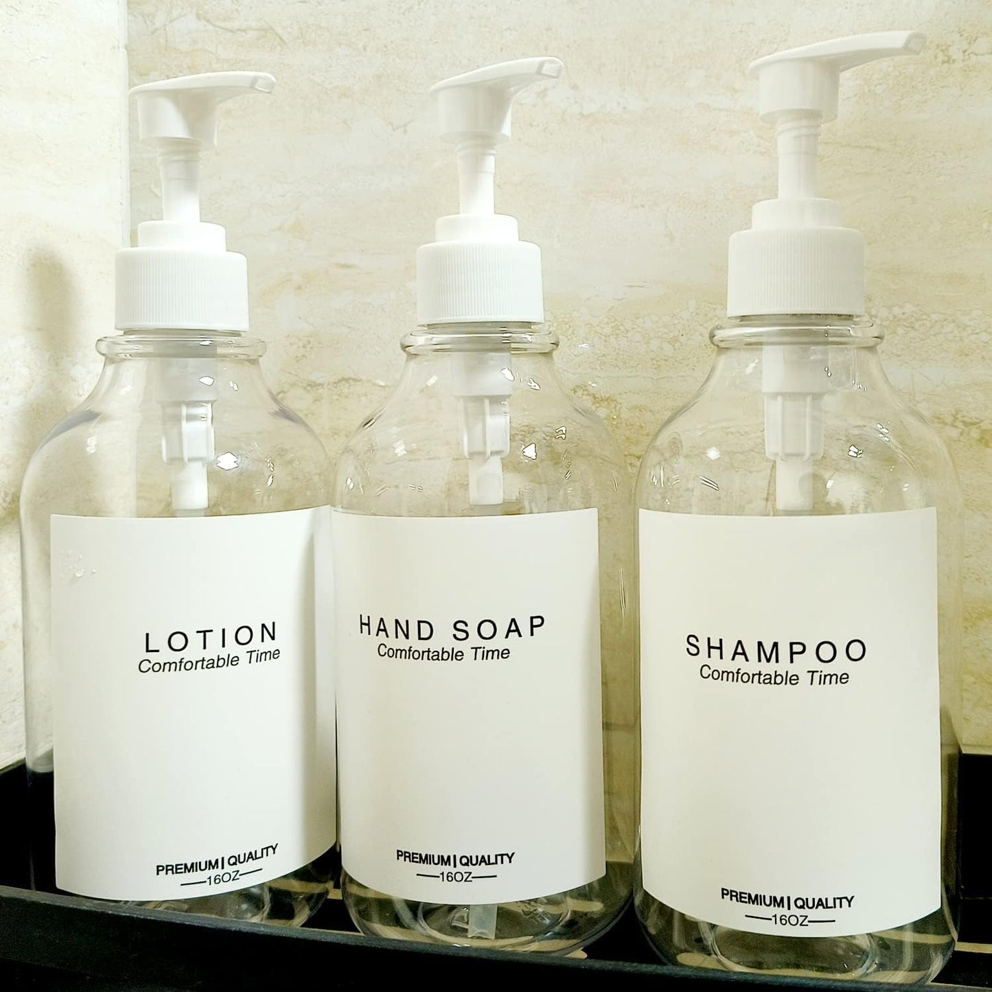 3 Pack of Shampoo and Conditioner Bottles - Apothecary Dispenser Bottle for Bathroom and Kitchen, Refillable Shampoo Bottles for Shampoo Lotion Oil Shower Soap Hand Soap and Dish Soap (Clear)