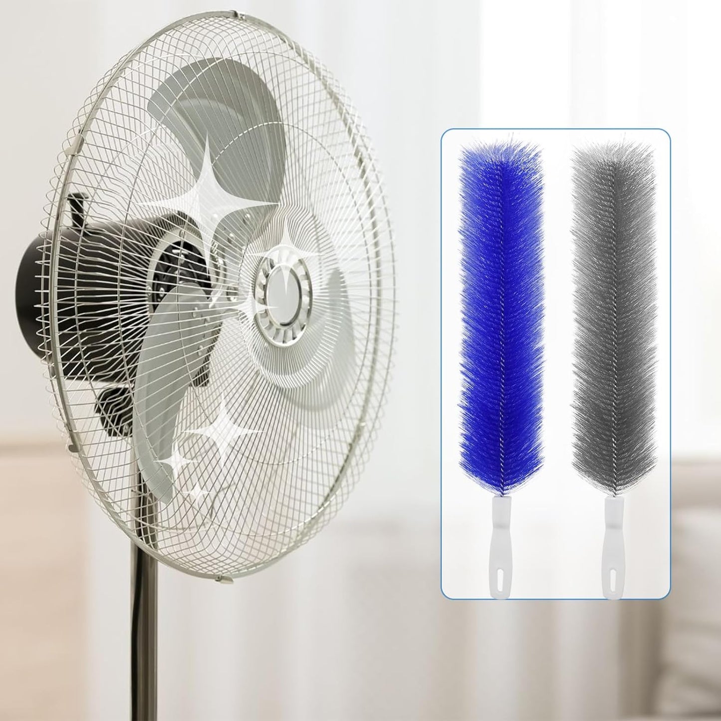2 Pcs Cobweb Duster, Bendable Fan Cleaner Brushes Set Reusable, Plastic Microfiber Duster for Air Conditioning Shutters,Ceiling Fan, Blades, Curtains,Air Vents(Blue，Gray)