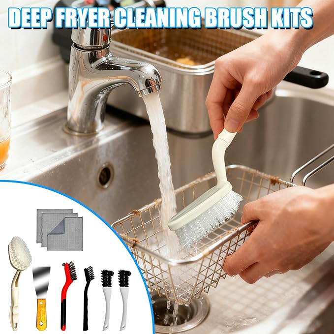 Fryer Cleaning Tools Set,Deep Fryer with Basket Cleaner Brush,Fryer Accessories（9 Pcs）