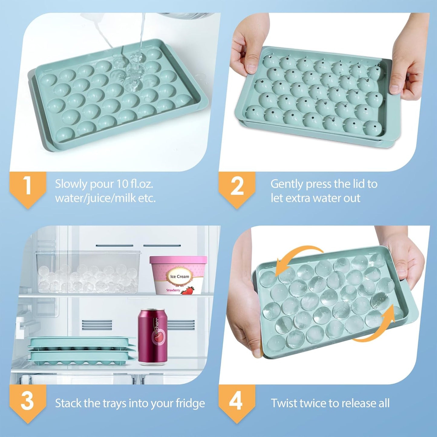 WIBIMEN Ice Cube Tray with Lid - Round Ice Tray for Freezer with Lid - Ice Cube Trays for Freezer (One Tray Only)