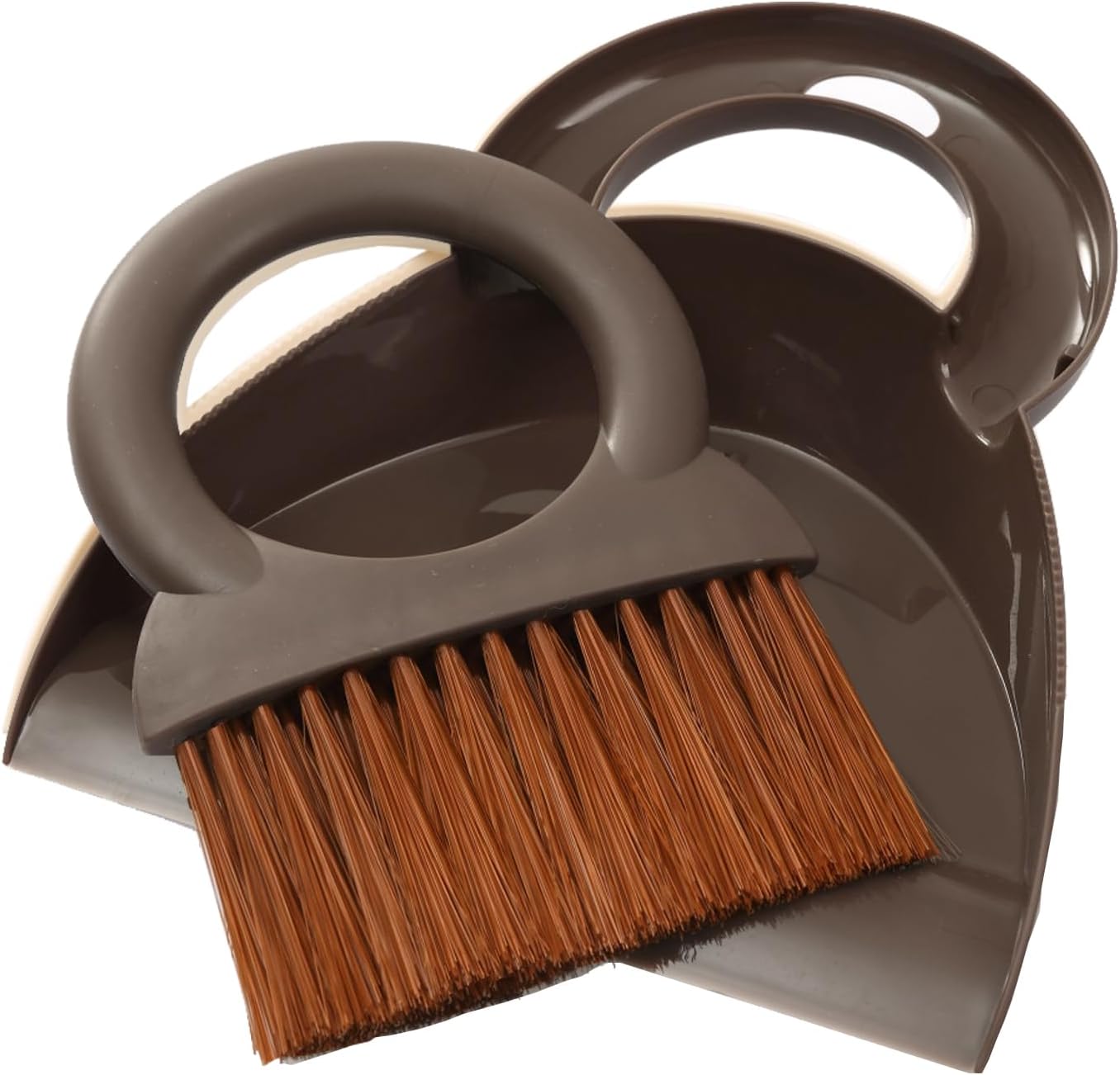 Round Handle Brush and Dustpan Set Small Broom & Dustpan Portable Handheld Sweeper for Desktop Sofa Floor Pet Nest (Coffee)