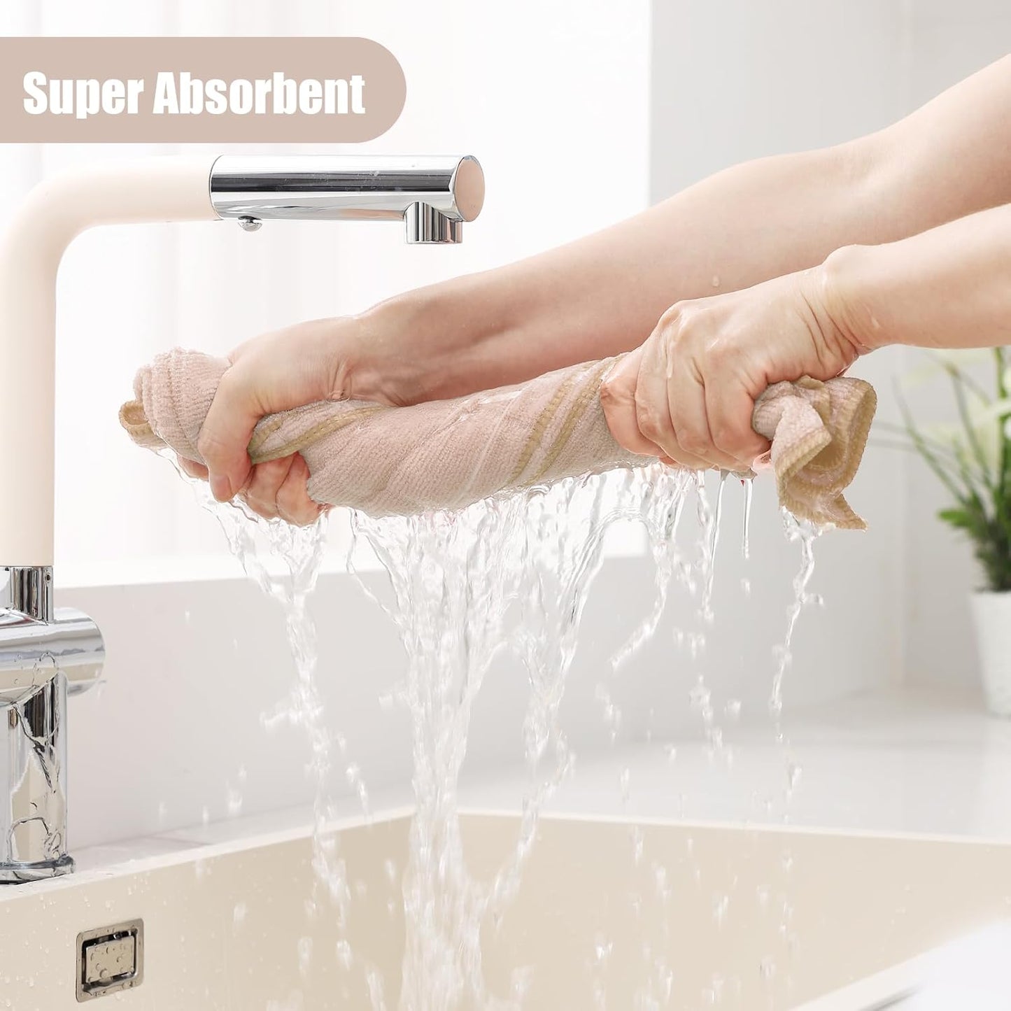 Homaxy Microfiber Kitchen Towels and Dishcloths Set, 12 Pack Soft and Absorbent Dish Hand Towels Bulk, 28 x 16 Inch & 12 x 12 Inch Quick Drying Rags for Washing Dishes, Beige