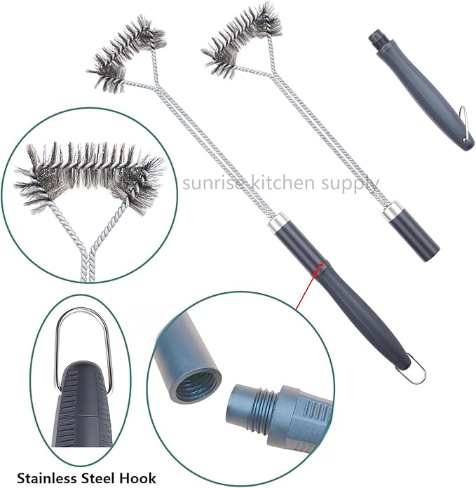 SUNRISE Fryer Brush with Long Handle (Stainless Steel with Plastic Handle, L, Single, and Double Brush)