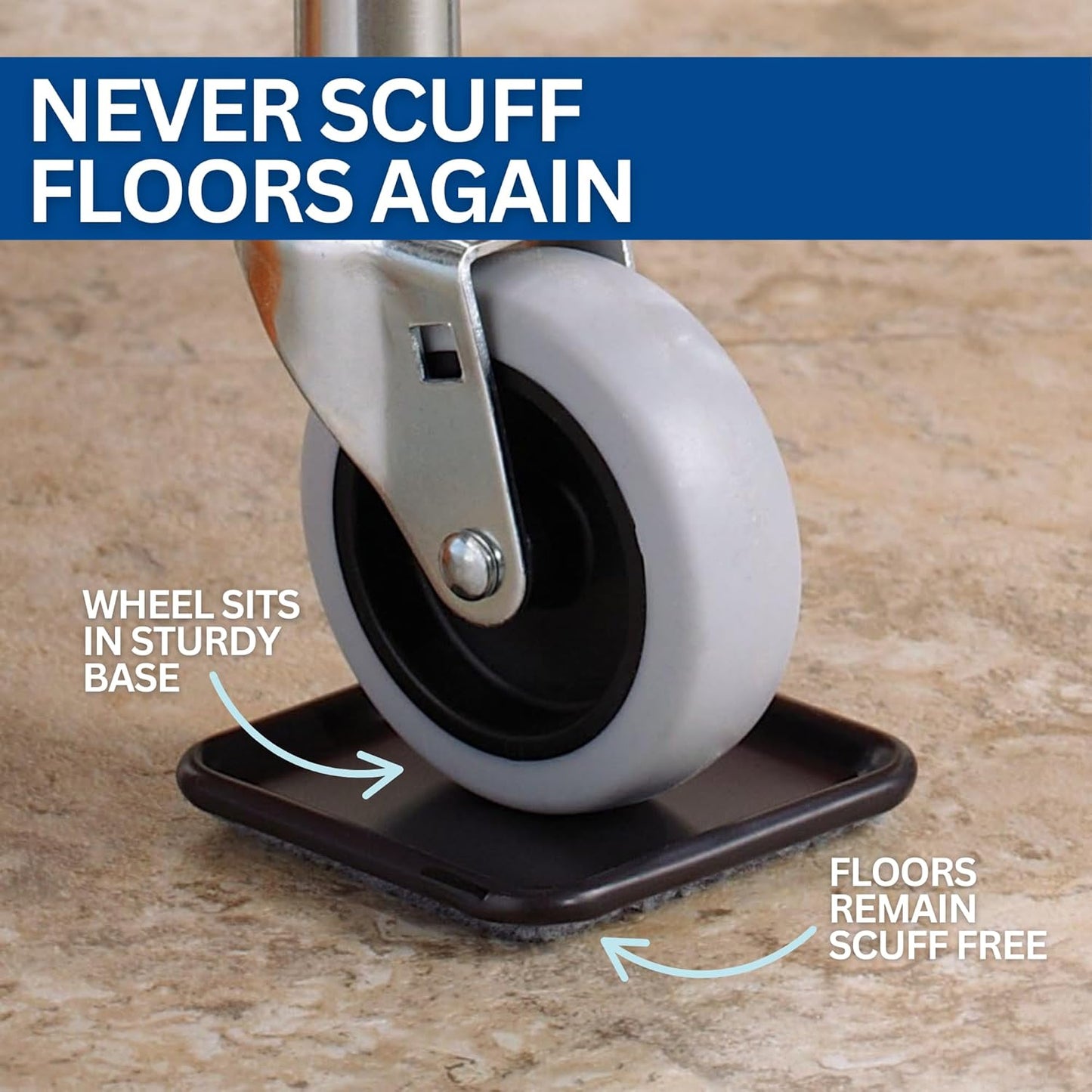 SoftTouch 2 1/2" Square Reusable Carpet Bottom Furniture Caster Cups to Protect Hardwood, Tile or Laminate Floors, Brown/Gray (12 Pack)