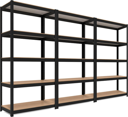 HOMEDANT House Black 5-Tier Laminated Metal Shelving Unit Adjustable Storage Utility Rack Heavy Duty Shelves Organization Shelf Kitchen Garage Pantry Closet 3Pack