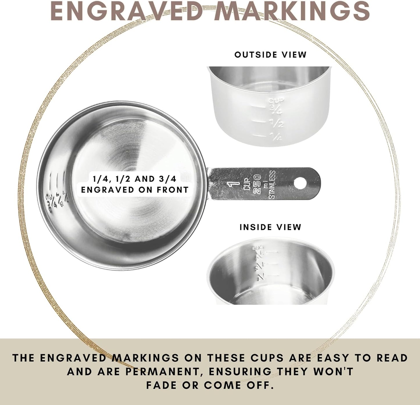 1 Cup Stainless Steel Measuring Cup | Sturdy Metal 250 ml | 240 cc | 8 oz | Single Cup for Wet and Dry Ingredients | Great for use as 1 Cup Dog Food Scoop - 12 PK