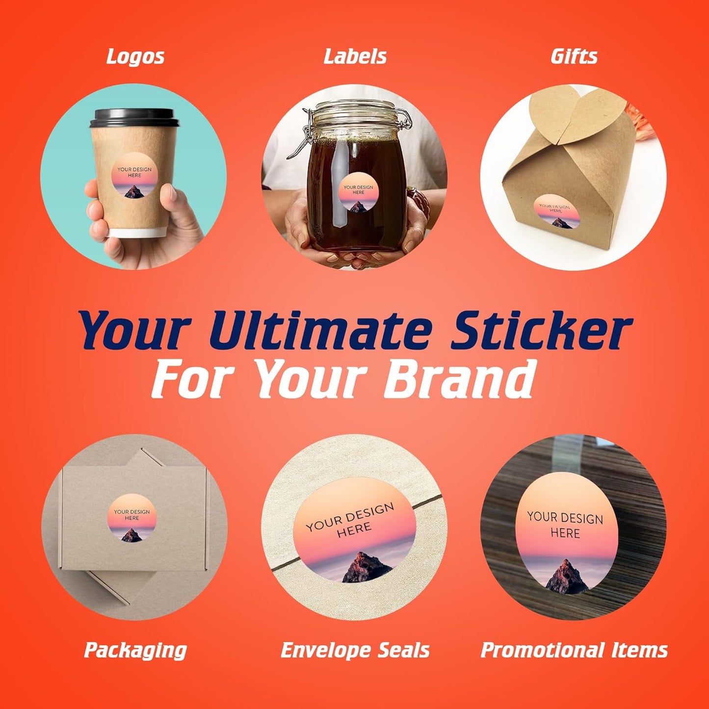 100 Custom Vinyl Stickers - Upload Your own Image, Text, Design, Logo - Personalized Logo Labels for Handmade, Packaging, Bottle, Jars, Candle, Brand Stickers (Mountain, 1.5x1.5)