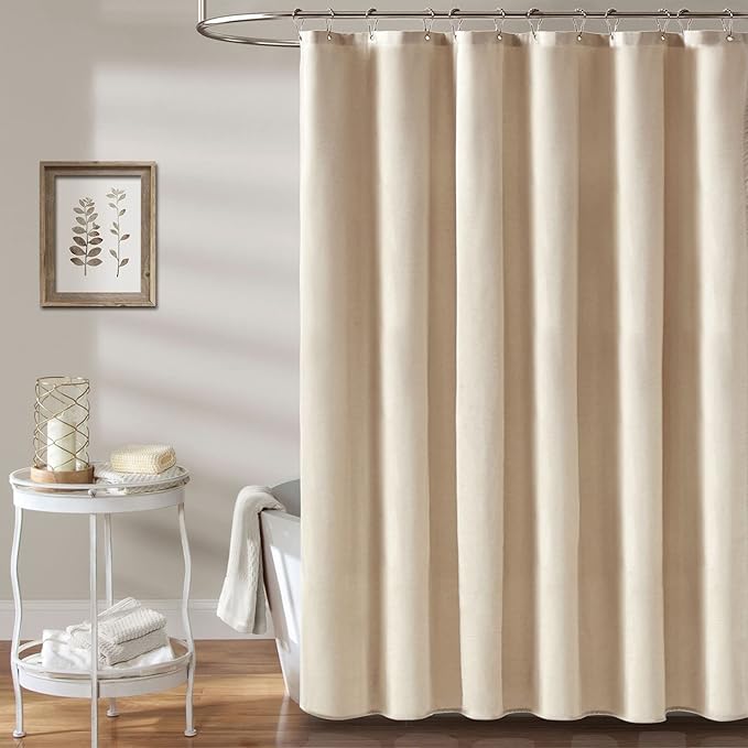 BTTN 54x78 Stall Shower Curtain, 54 Wide Linen Textured Heavy Duty Cloth Shower Curtain Set with 10 Plastic Hooks, Narrow Hotel Luxury Weighted Fabric Shower Curtains for Bathroom, Beige/Cream