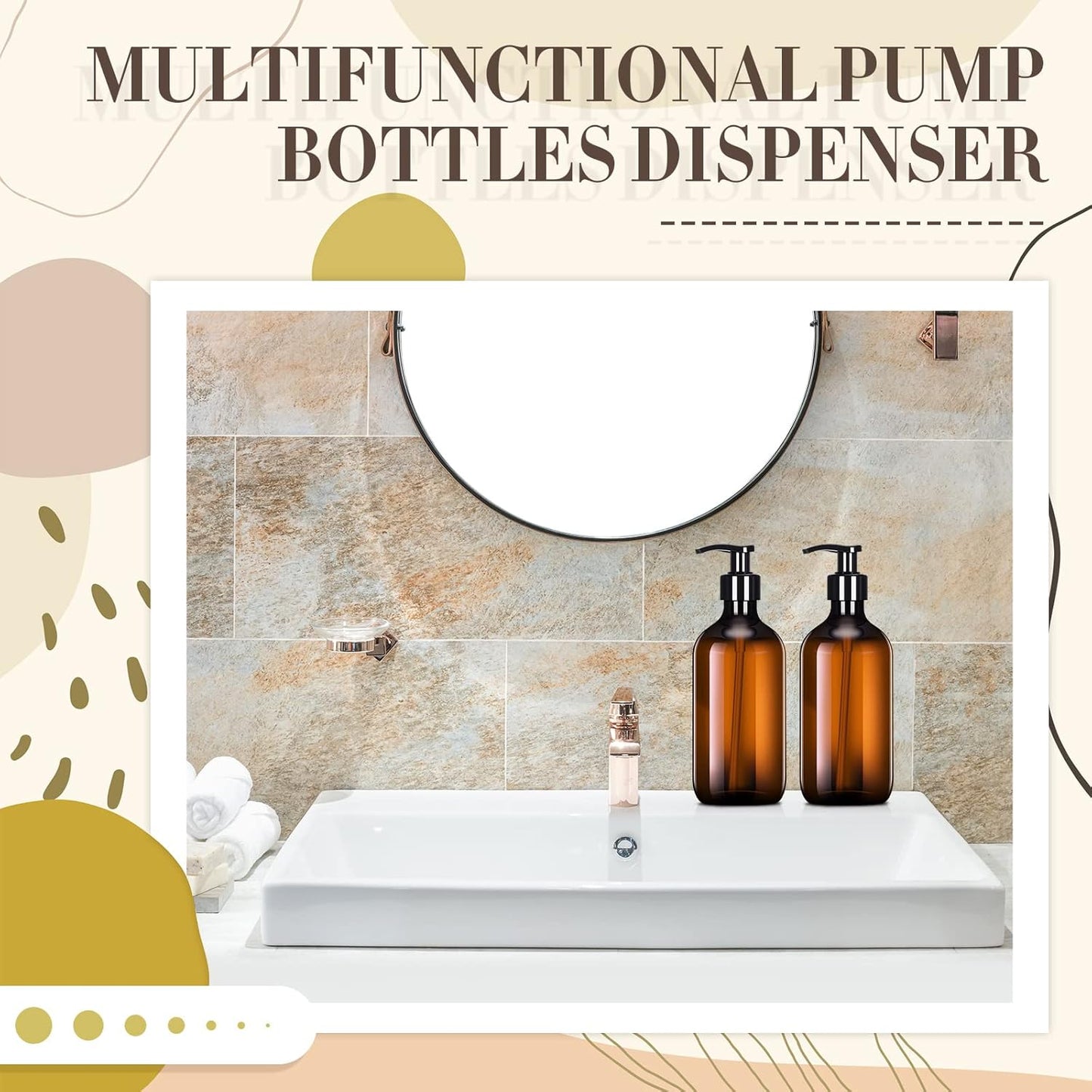 Tessco for you 12 Pack Amber Soap Dispenser Empty Plastic Pump Bottles Dispenser Refillable Shampoo for Hand Sanitizer Soap Cosmetic Lotion Body Wash Conditioner Bathroom Kitchen Travel (16.9 Oz)