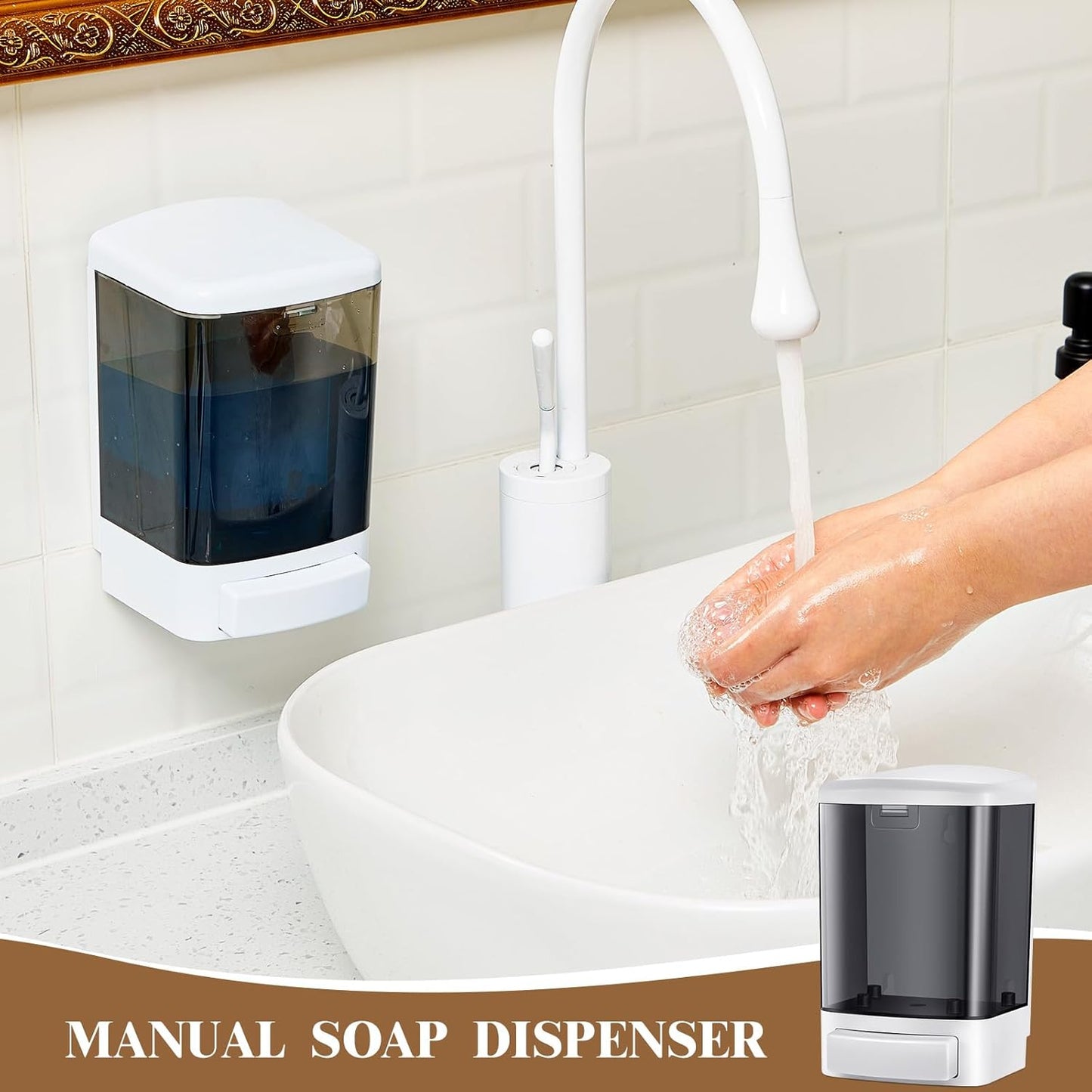 Hushee 4 Pcs Plastic Wall Mounted Soap Dispenser Commercial Manual Soap Containers Wall Dispenser for Kitchen Shower Hotel Liquid Shampoo Gel Chamber