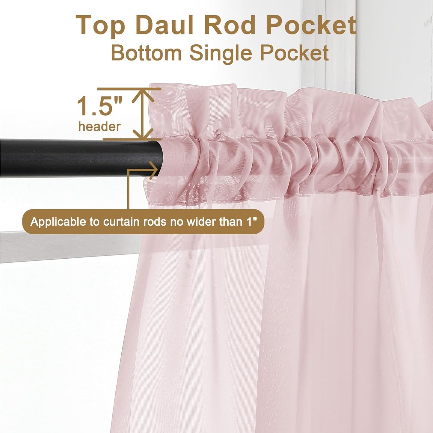 Chyhomenyc Sheer Blush Pink Curtains 90 inches Long 2 Panels, Light Filtering Soft Airy Solid Elegant Voile Window Treatment Drapes for Bedroom Living Room Wedding Party Decor, 42 Wx90 L Inches