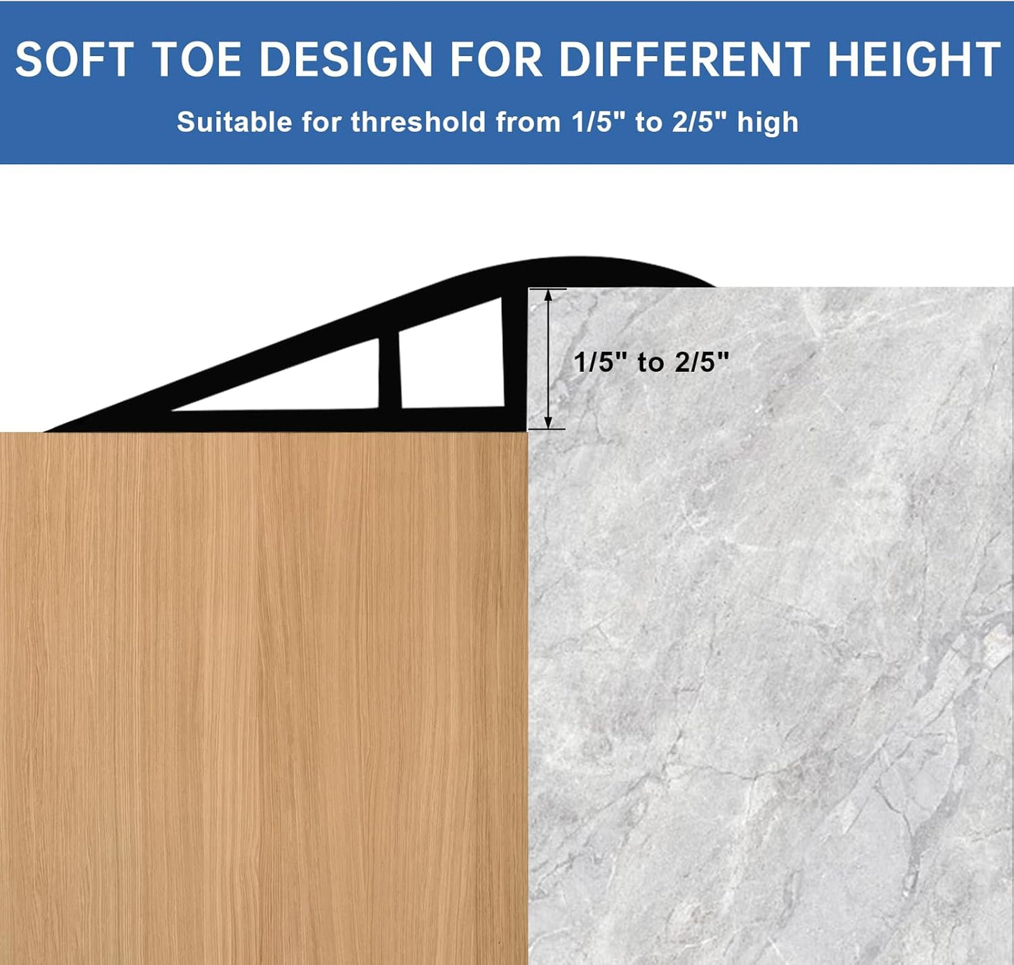 Vinyl Door Threshold Flooring Transition Strip Self Adhesive Carpet Edging Strip for Laminate Doorway Edge Threshold from 1/5" to 2/5" (Black Walnut Wood Grain, 6.6 Ft)