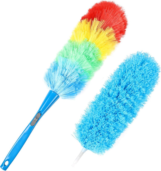 Rainbow Static Duster 24inch Reusable Microfiber Electrostatic Dusters with 2 Beandable and Washable Duster Head for Cleaning Home, Office, Car