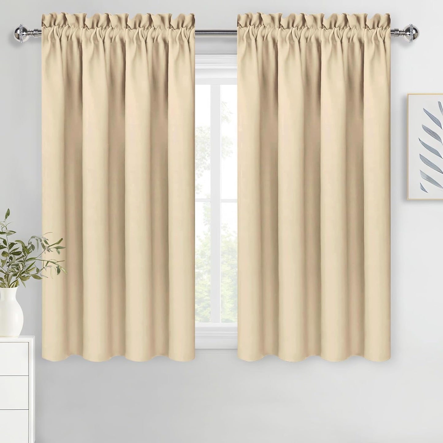 DWCN Beige Blackout Curtains for Bedroom – Rod Pocket Thermal Insulated Energy Saving Drapes for Living Room and Bedroom, W 38 x L 45 Inch, 2 Panels