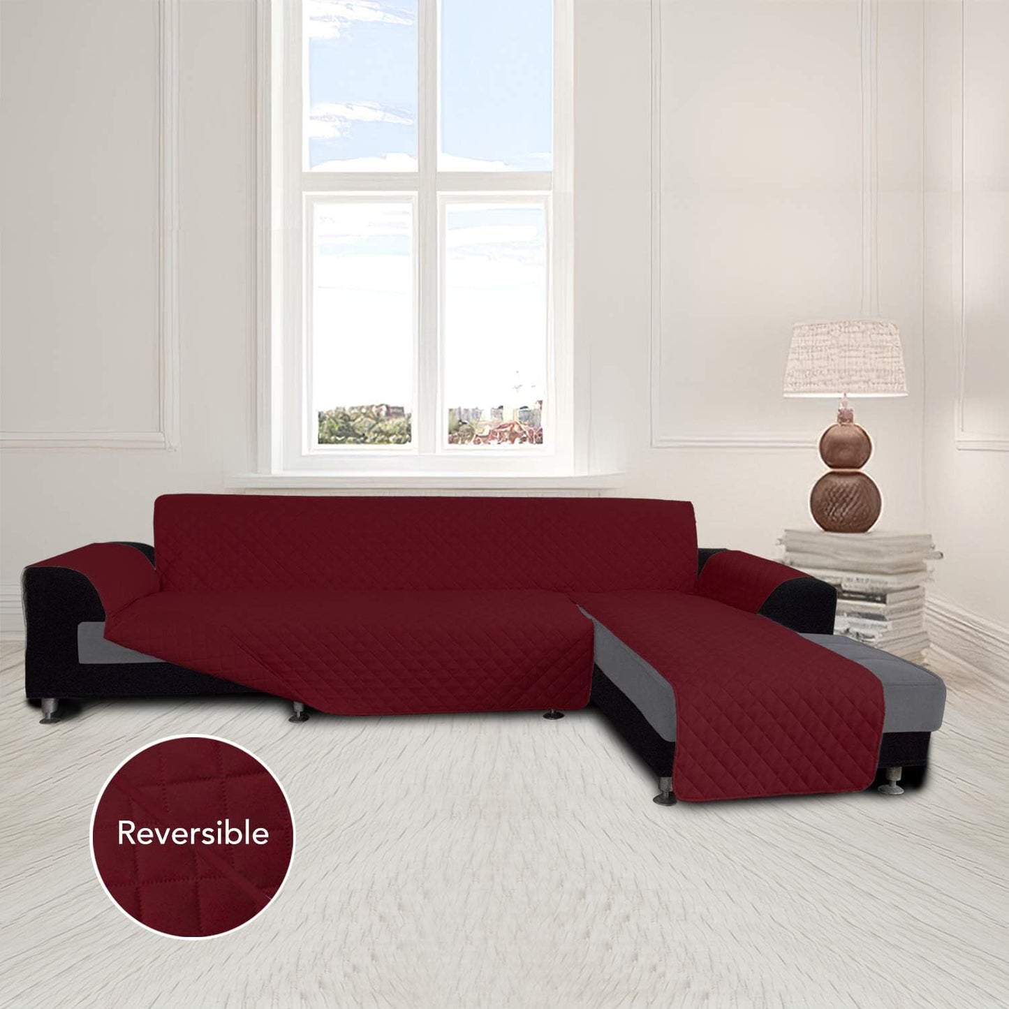 Easy-Going L Shape Sofa Slipcover Chaise Reversible Protector Cover for Pets Dog (X-Large, Christmas Red)